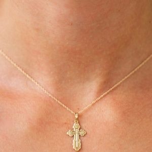 14K Solid gold Orthodox cross pendant